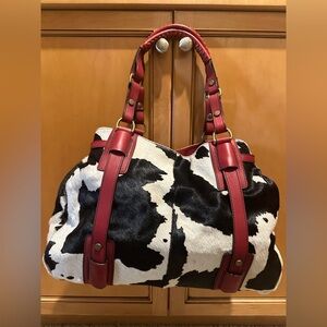 Elegant Red and Black Cow Print Shoulder Bag